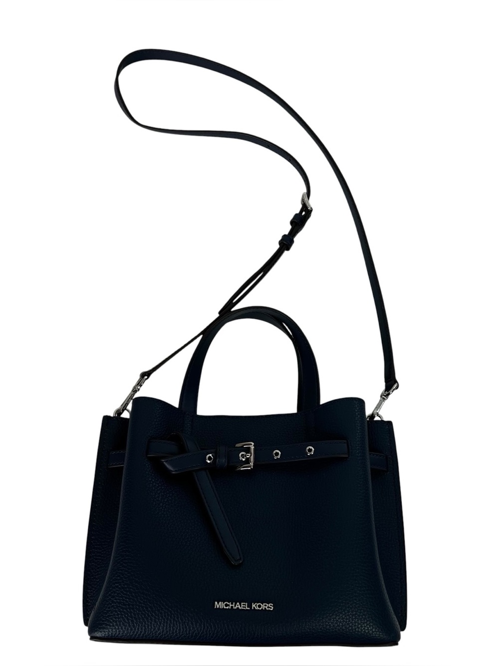 Michael Kors Emilia Small Satchel Crossbody Pebbled Leather Purse Color Blue